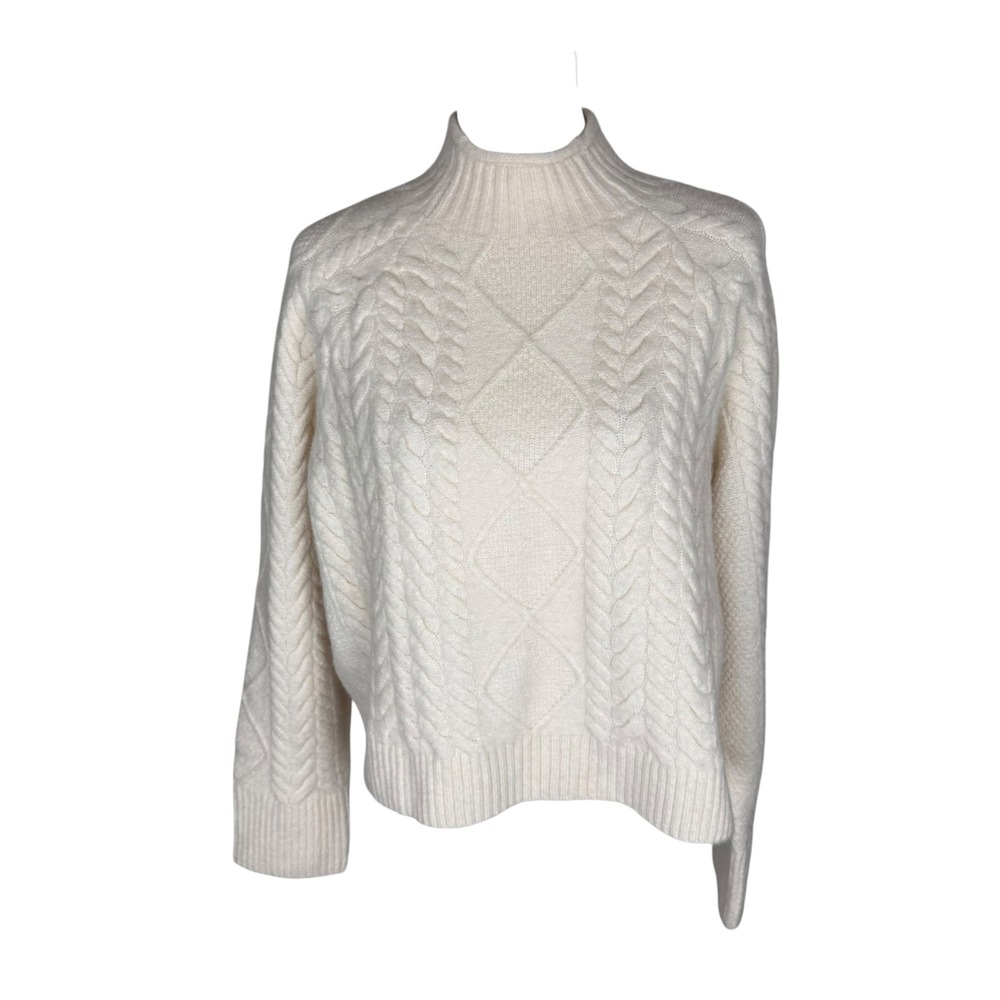 J.Crew Ivory Cable Knit Mock Neck Sweater Merino Wool Alpaca Blend Cream